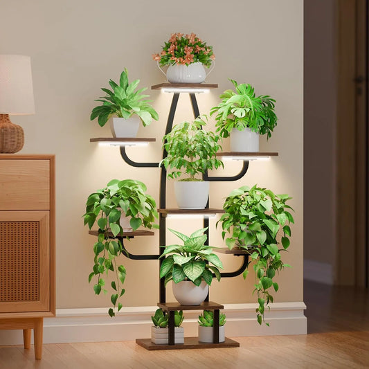 Plant Stand Indoor 8-Tier with Grow Light - Metal Corner Shelf