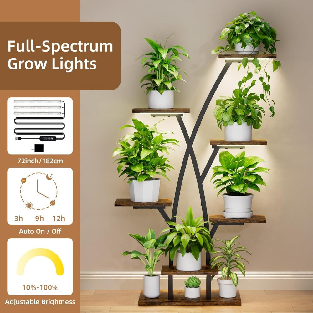 Indoor Plant Stand with Lights - 7 Tier Metal Shelf, Corner Use