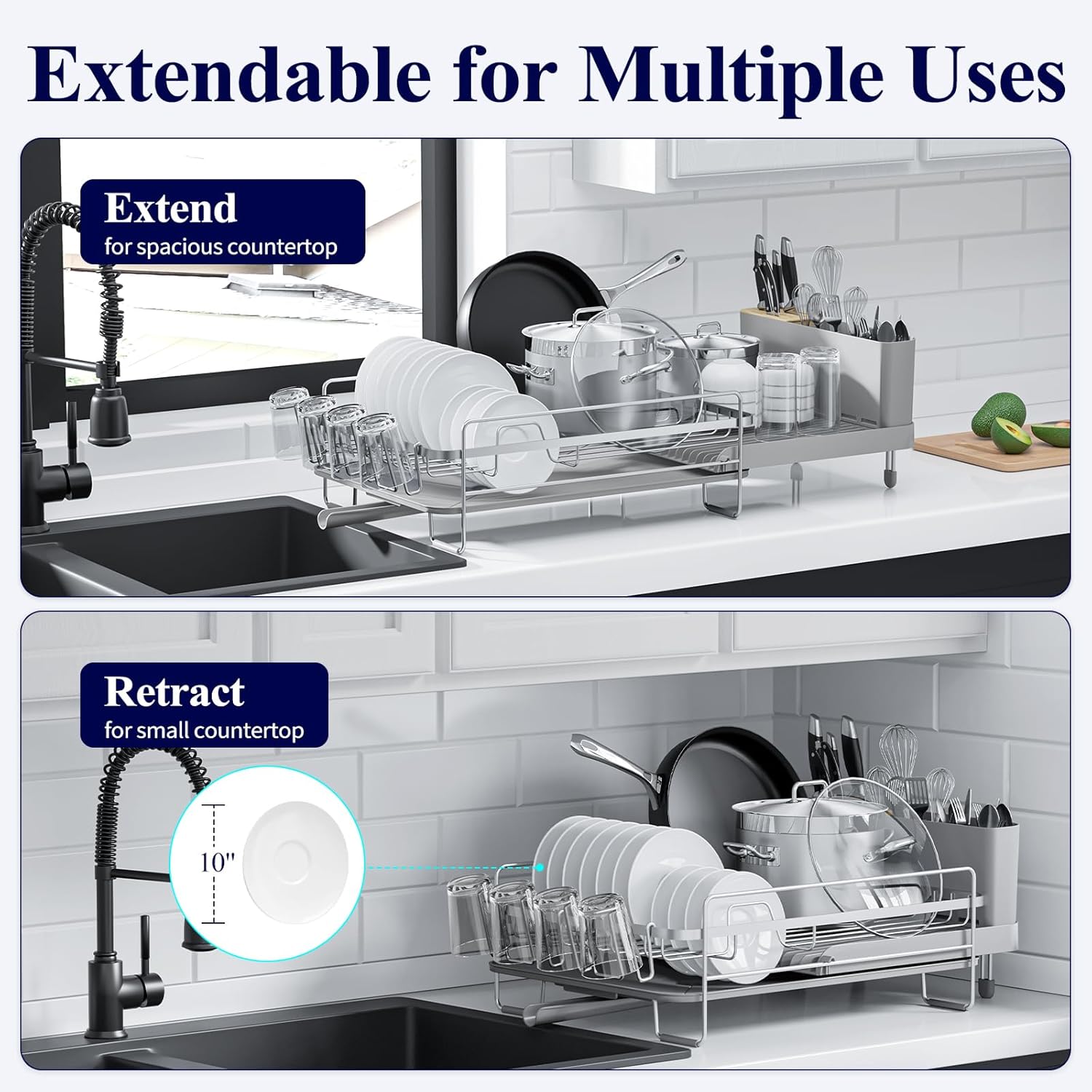 Extendable Dish Drying Rack - Anti-Rust, Multifunctional Design