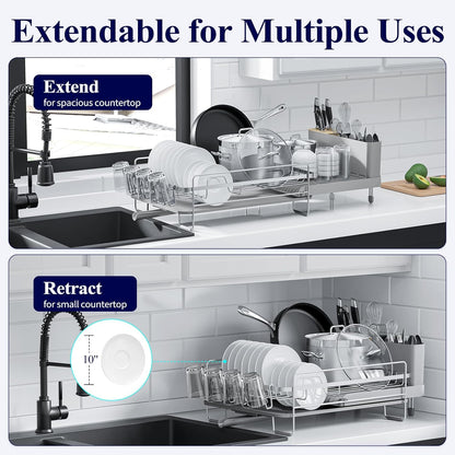 Extendable Dish Drying Rack - Anti-Rust, Multifunctional Design