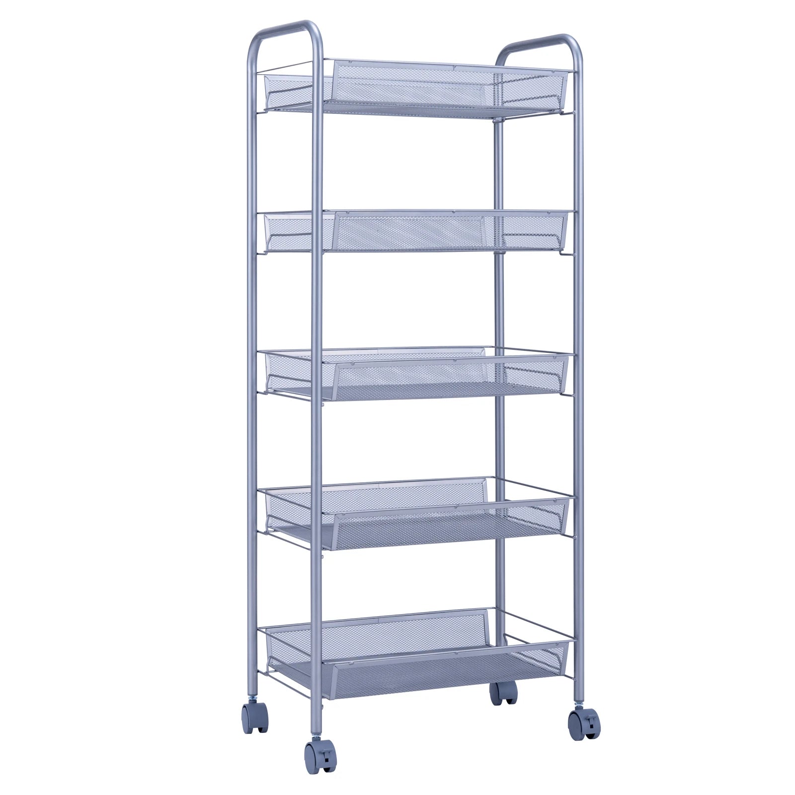 Honeycomb Mesh 5-Layer Storage Cart with Wheels - Silver