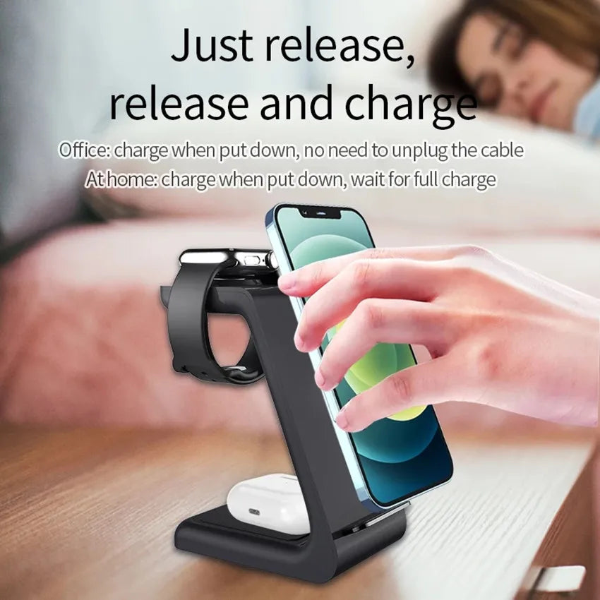 3-in-1 Wireless Charging Stand for iPhone, AirPods, Samsung