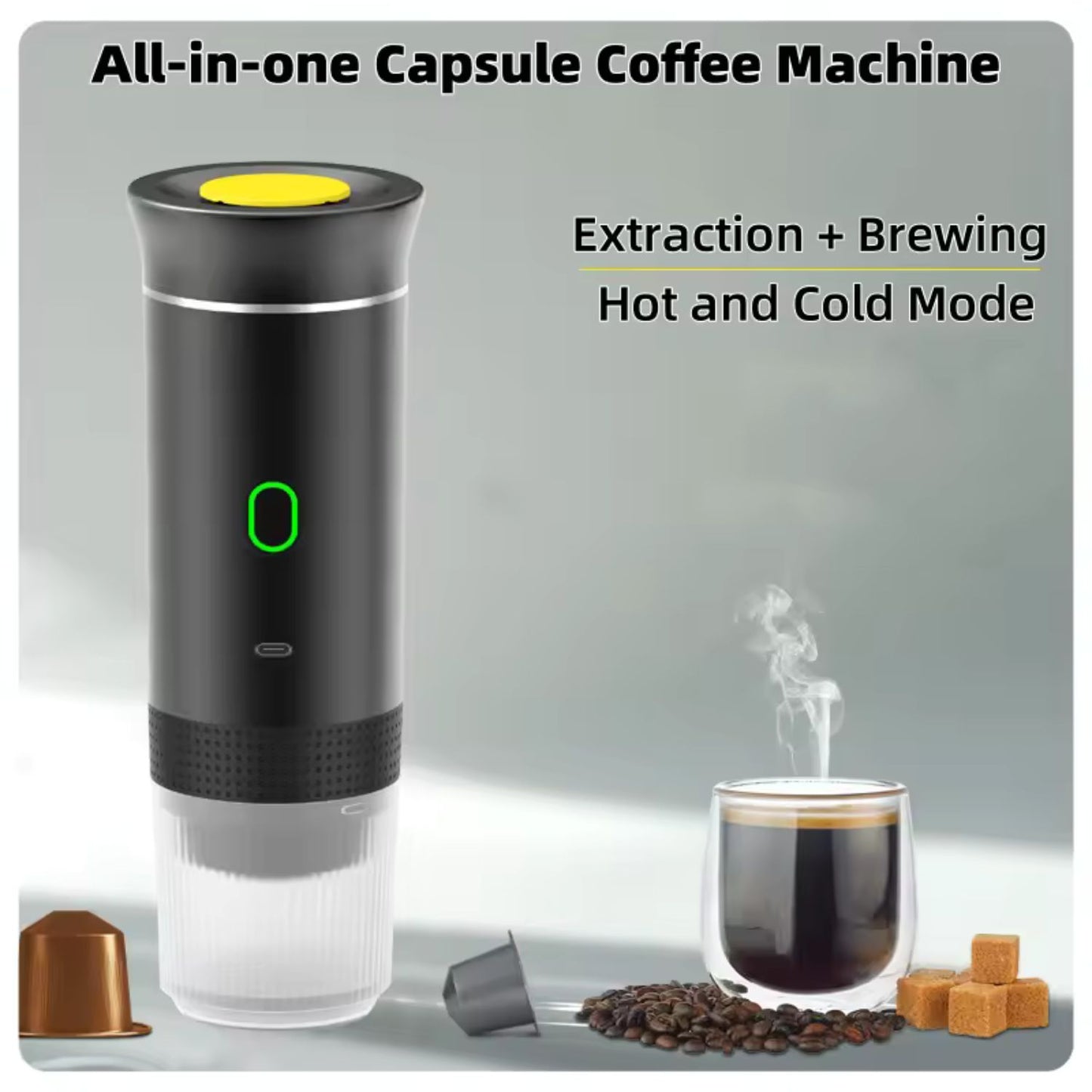 USB Portable Espresso Machine - 3-in-1 Capsule & Ground Coffee