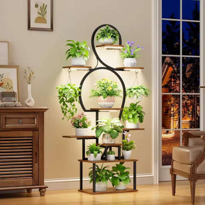 Plant Stand Indoor 9-Tier Metal with Grow Light, 63" Tall