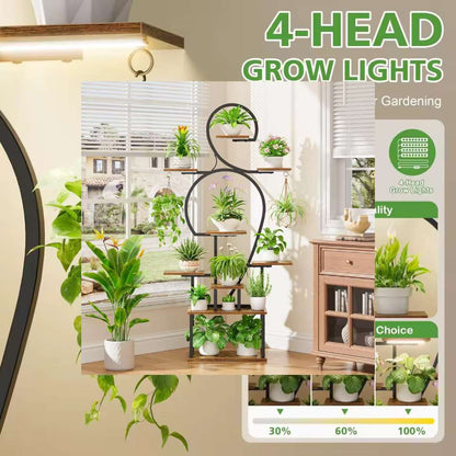 Plant Stand Indoor 9-Tier Metal with Grow Light, 63" Tall