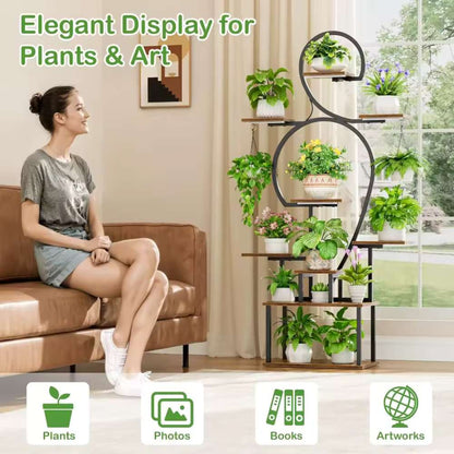 Plant Stand Indoor 9-Tier Metal with Grow Light, 63" Tall