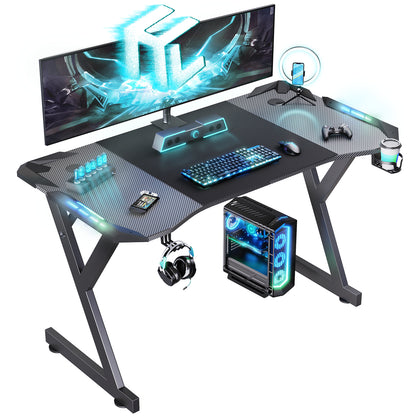 LED Gaming Desk Computer Table RGB Gamer Workstations 47/55 Inch