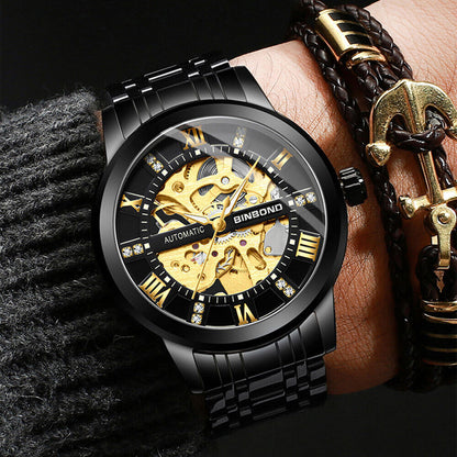 Men's Gold Tone Skeleton Mechanical Automatic Stainless Steel Watch