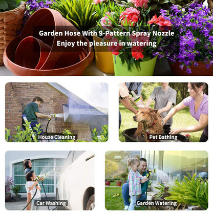 Expandable Garden Hose 50ft 75ft 100ft with 9-Function Spray Nozzle