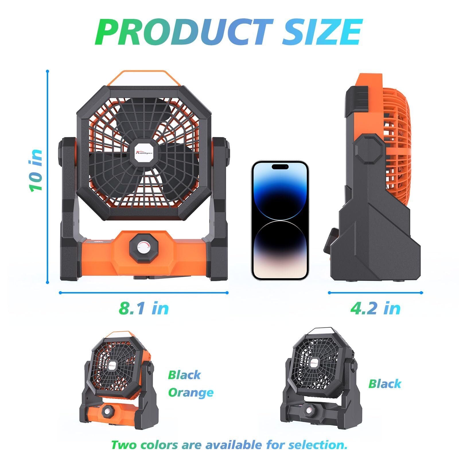 Portable Camping Fan with LED Light & Rechargeable Battery
