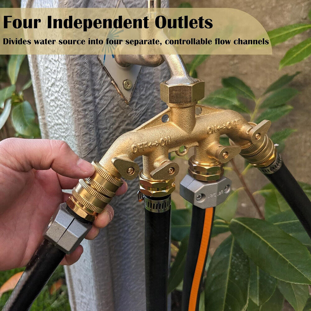 Heavy Duty Hose Splitter 4-Way Garden Shut off Valves All Brass