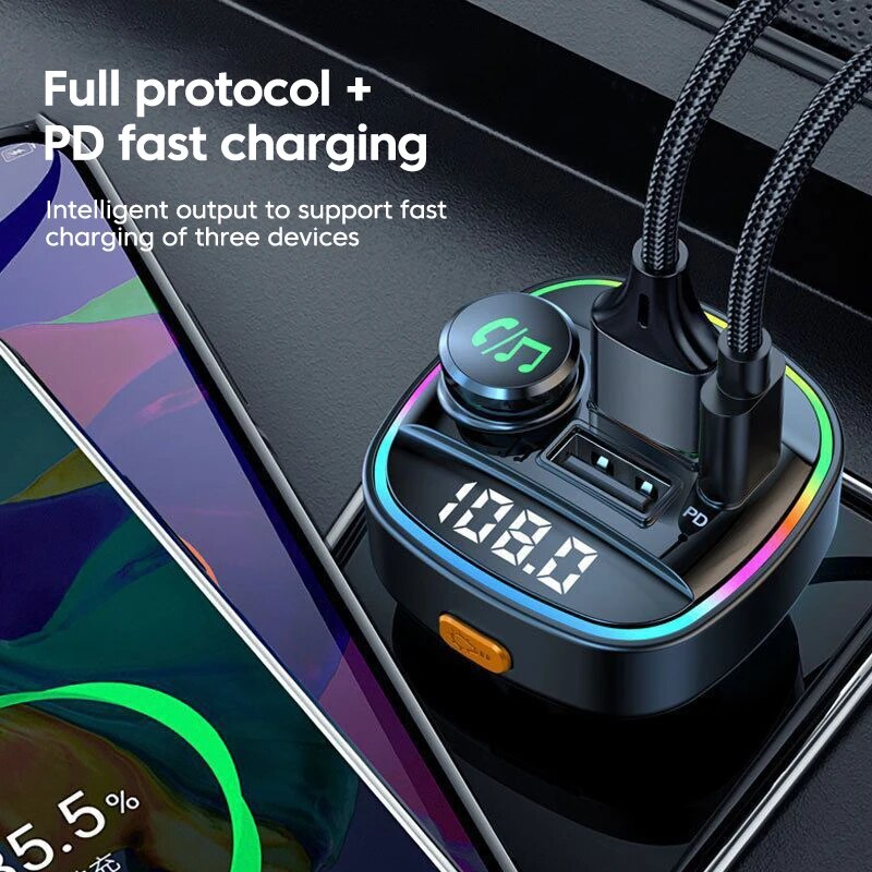 Bluetooth 5.0 Car Wireless FM Transmitter Adapter USB Charger AUX