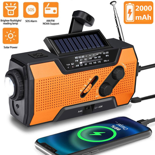 Emergency Solar Hand Crank Weather Radio 2000Mah Power Bank Charger