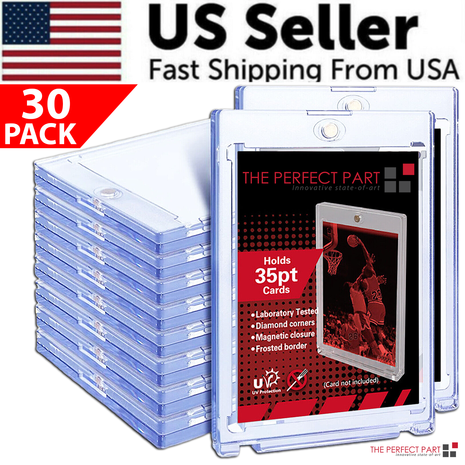 30 Pack Magnetic Trading Sports Card Holders 35Pt One-Touch Hard UV Protection