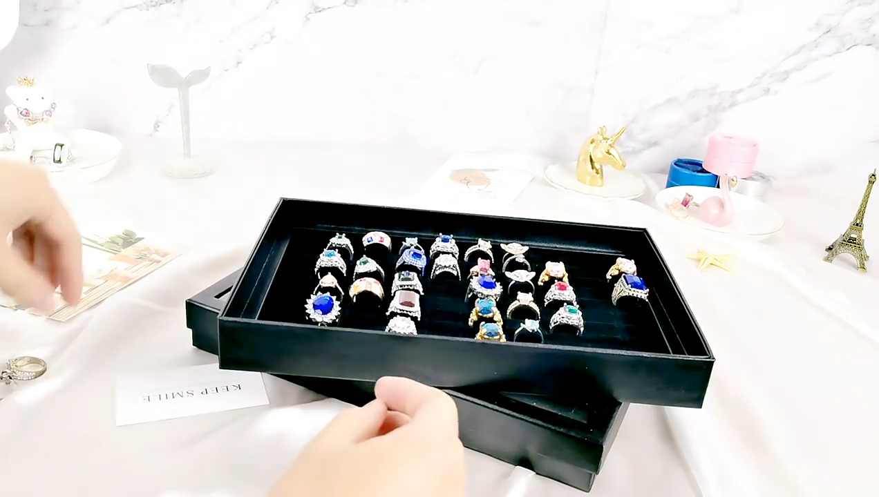 100 Slots Jewelry Ring Display Organizer Tray Holder Earrings Storage Box Case