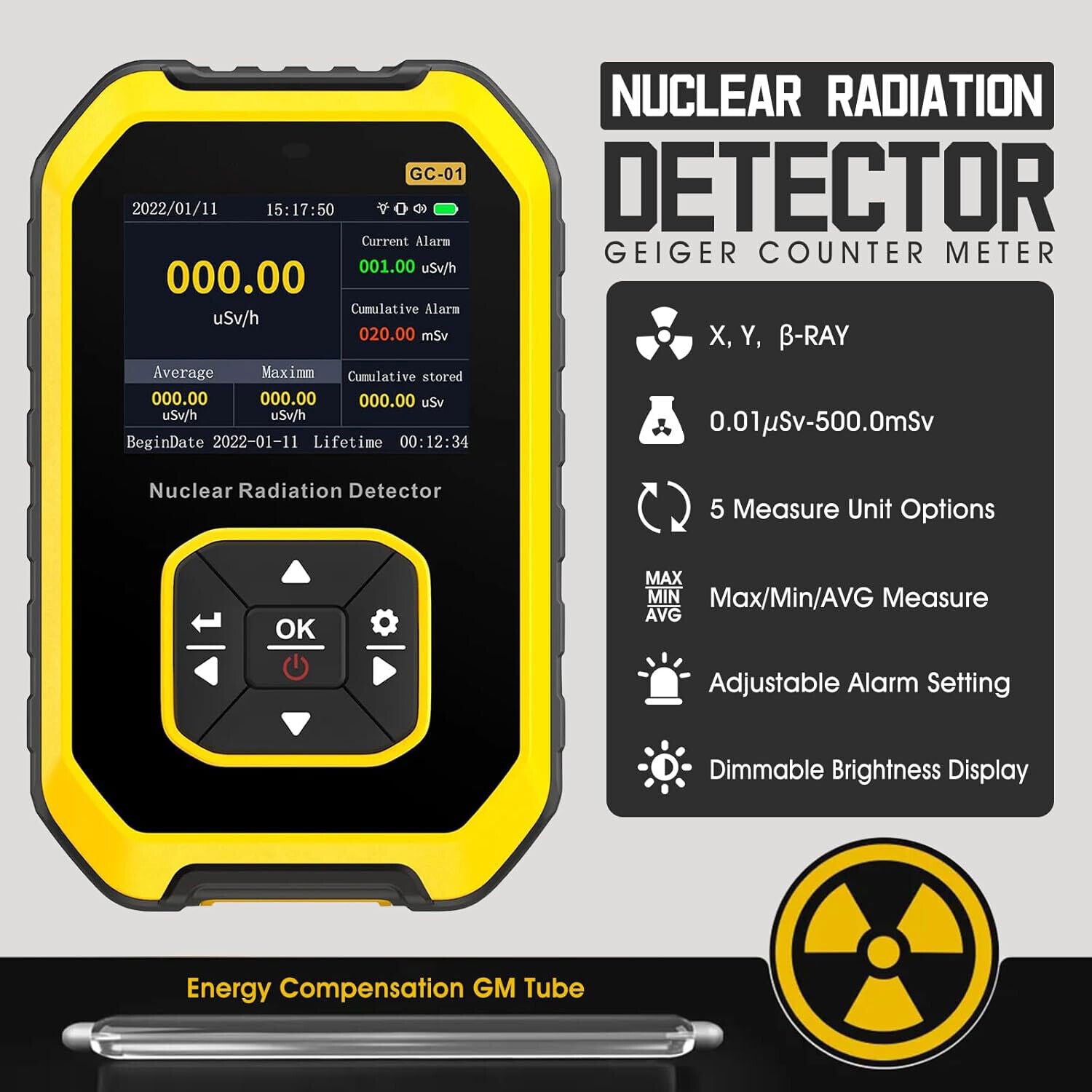 Portable Nuclear Radiation Detector GM Geiger Counter X-Ray Dosimeter