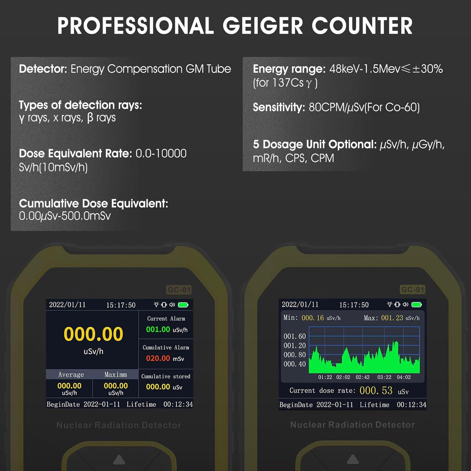 Portable Nuclear Radiation Detector GM Geiger Counter X-Ray Dosimeter