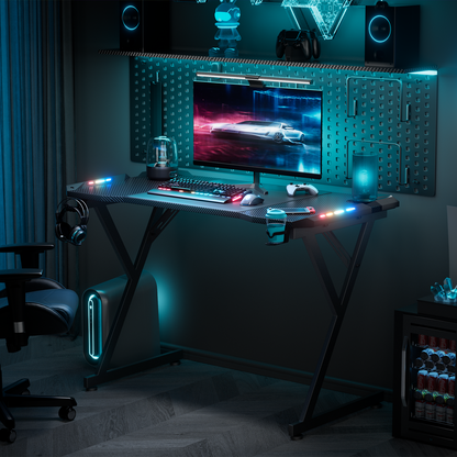 LED Gaming Desk Computer Table RGB Gamer Workstations 47/55 Inch