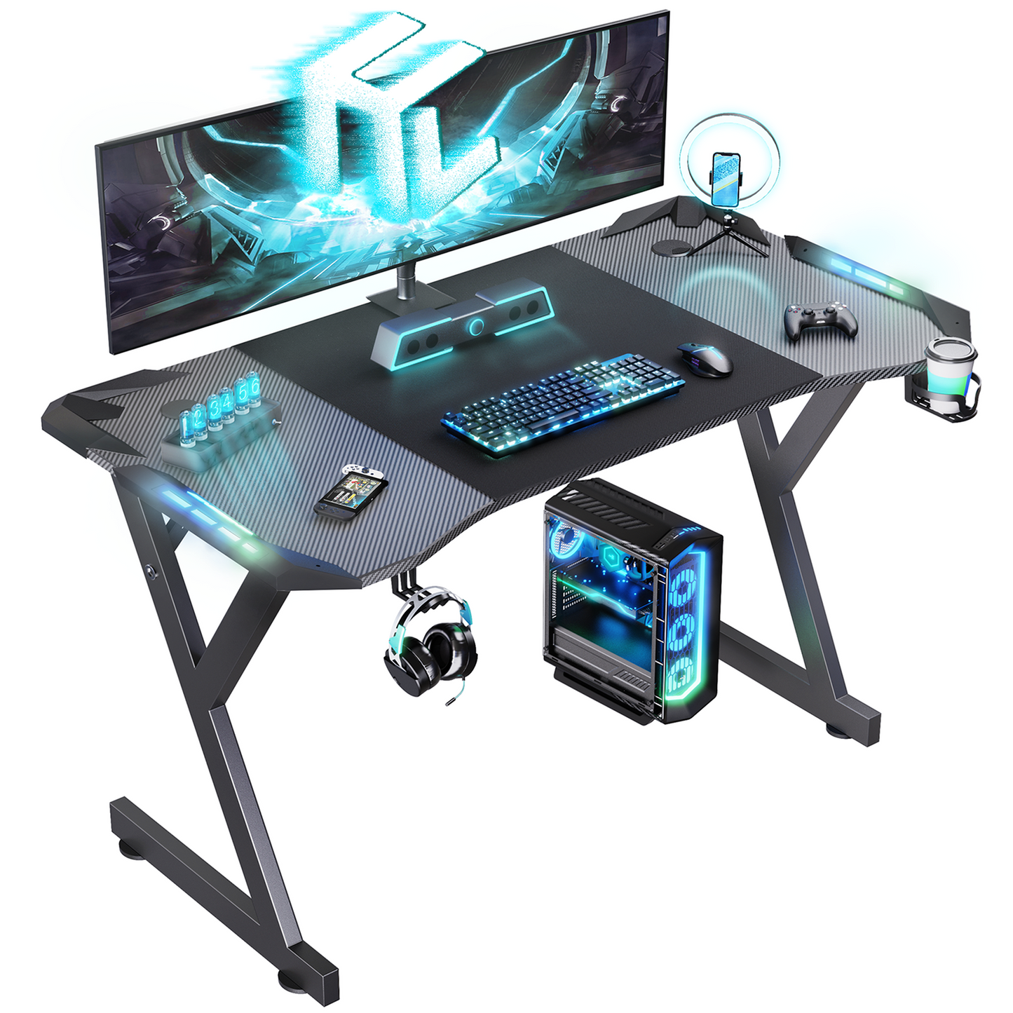 LED Gaming Desk Computer Table RGB Gamer Workstations 47/55 Inch