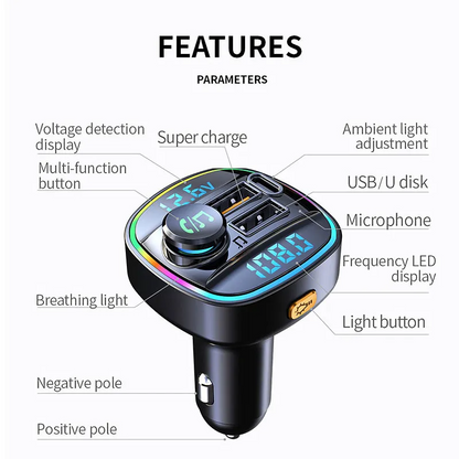 Bluetooth 5.0 Car Wireless FM Transmitter Adapter USB Charger AUX