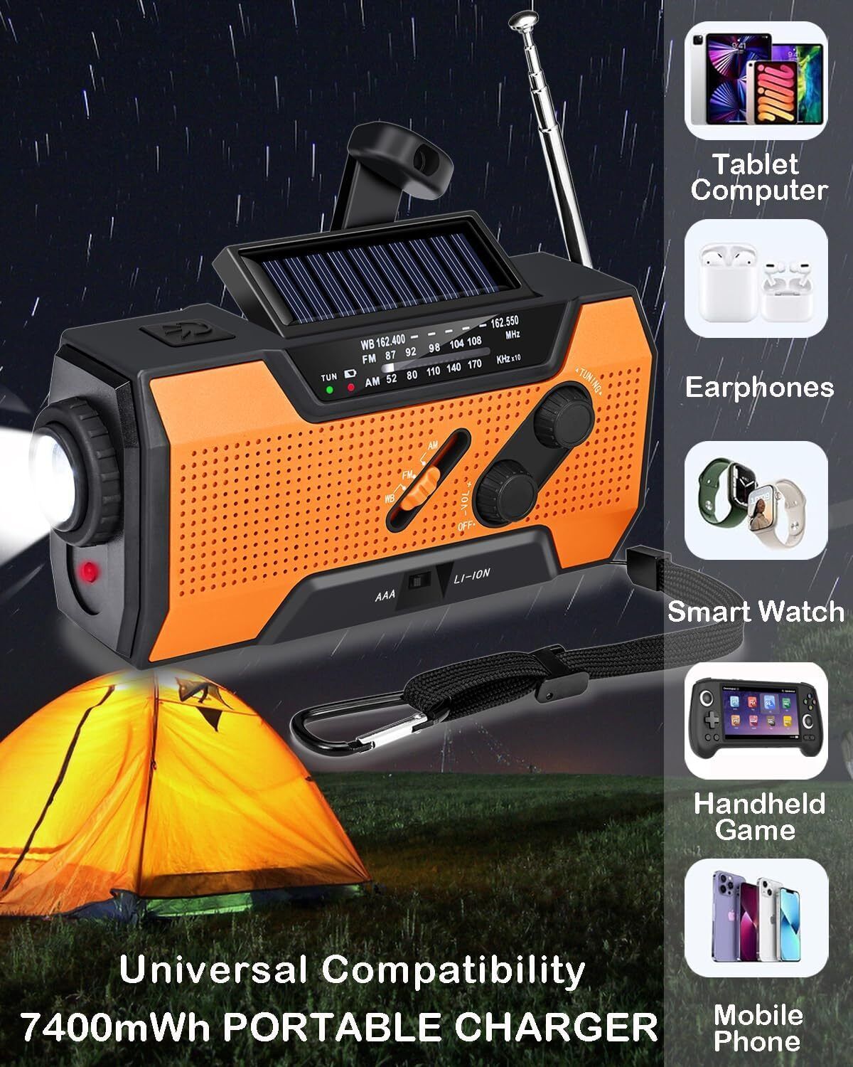 Emergency Solar Hand Crank Weather Radio 2000Mah Power Bank Charger