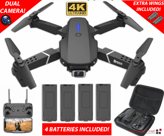 RC Drone with 4K HD Dual Camera Wifi FPV Foldable Quadcopter +4 Battery