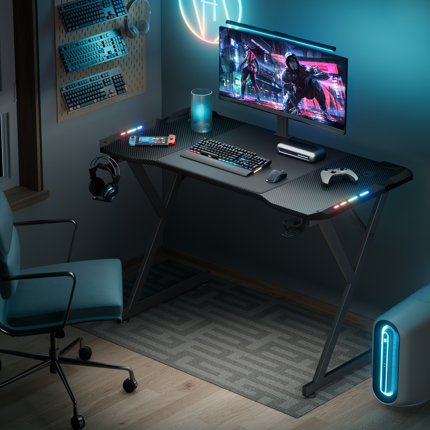 LED Gaming Desk Computer Table RGB Gamer Workstations 47/55 Inch