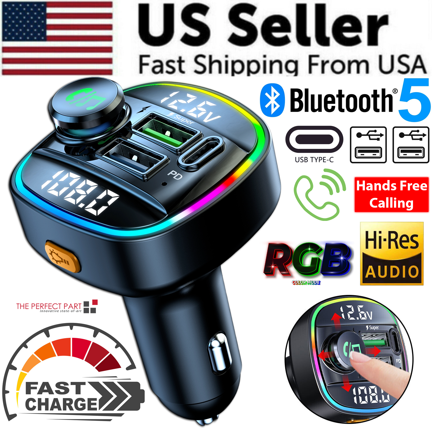 Bluetooth 5.0 Car Wireless FM Transmitter Adapter USB Charger AUX