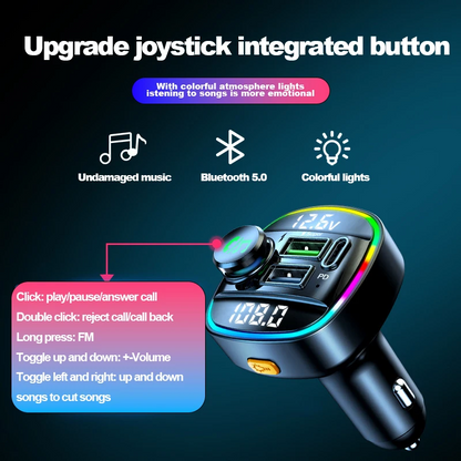 Bluetooth 5.0 Car Wireless FM Transmitter Adapter USB Charger AUX