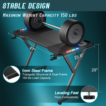 LED Gaming Desk Computer Table RGB Gamer Workstations 47/55 Inch