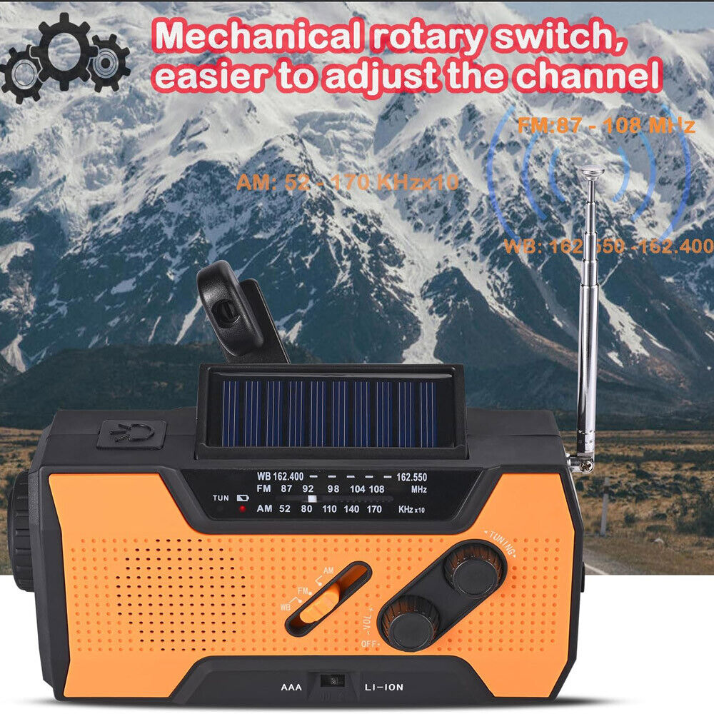 Emergency Solar Hand Crank Weather Radio 2000Mah Power Bank Charger