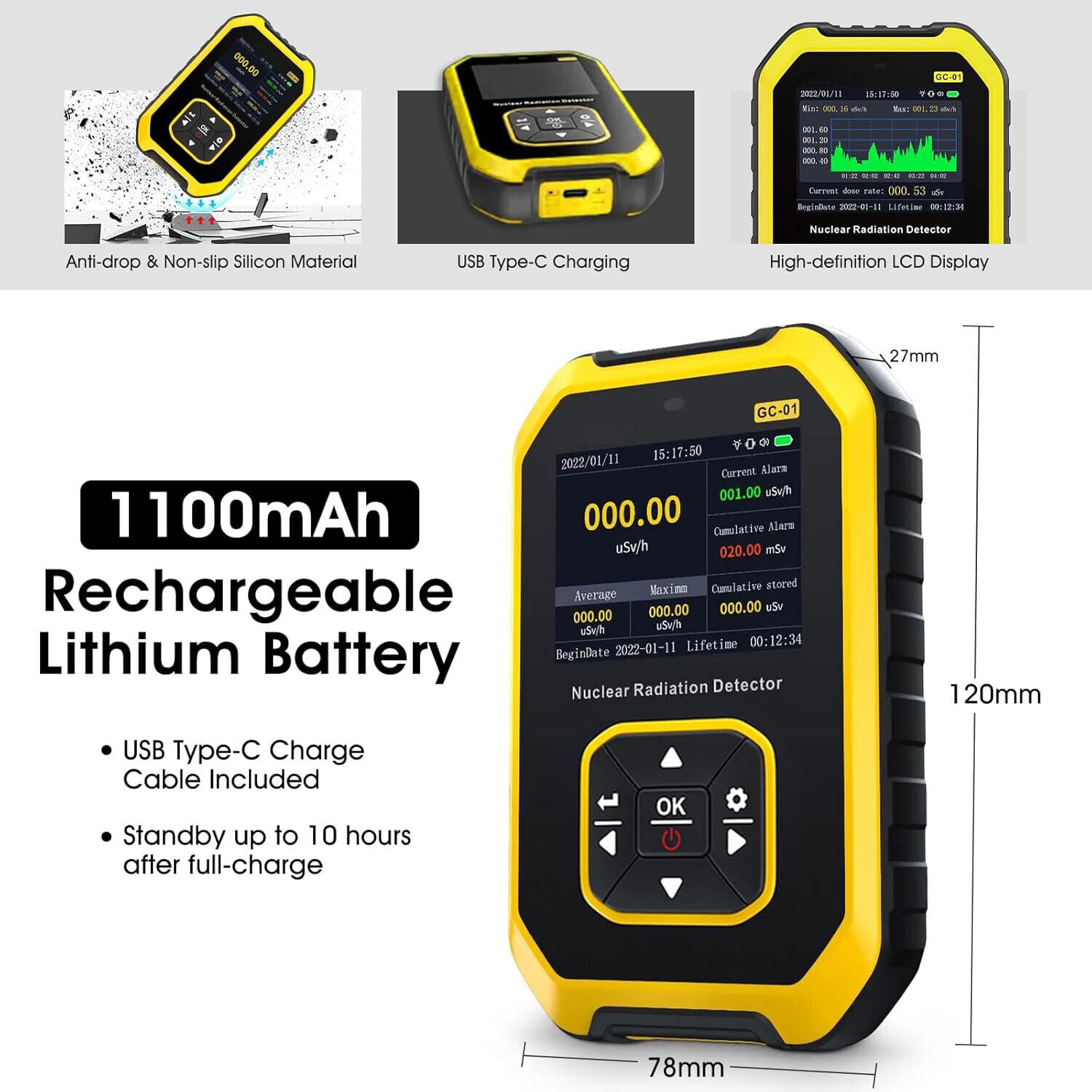 Portable Nuclear Radiation Detector GM Geiger Counter X-Ray Dosimeter