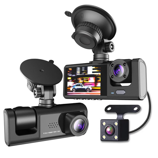 Car Dual Lens Dash Cam HD 1080P Front/Rear/Inside Video Recorder Camera G-Sensor