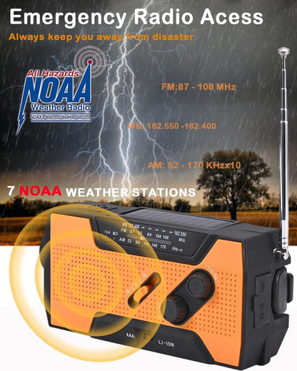 Emergency Solar Hand Crank Weather Radio 2000Mah Power Bank Charger